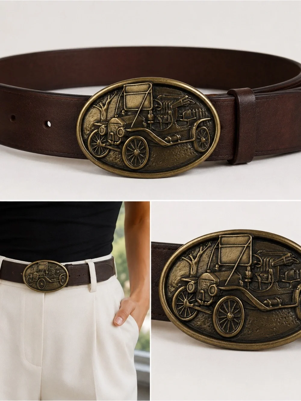 Vintage Brass  Oval Vintage Car Belt Buckle or Decor Unisex